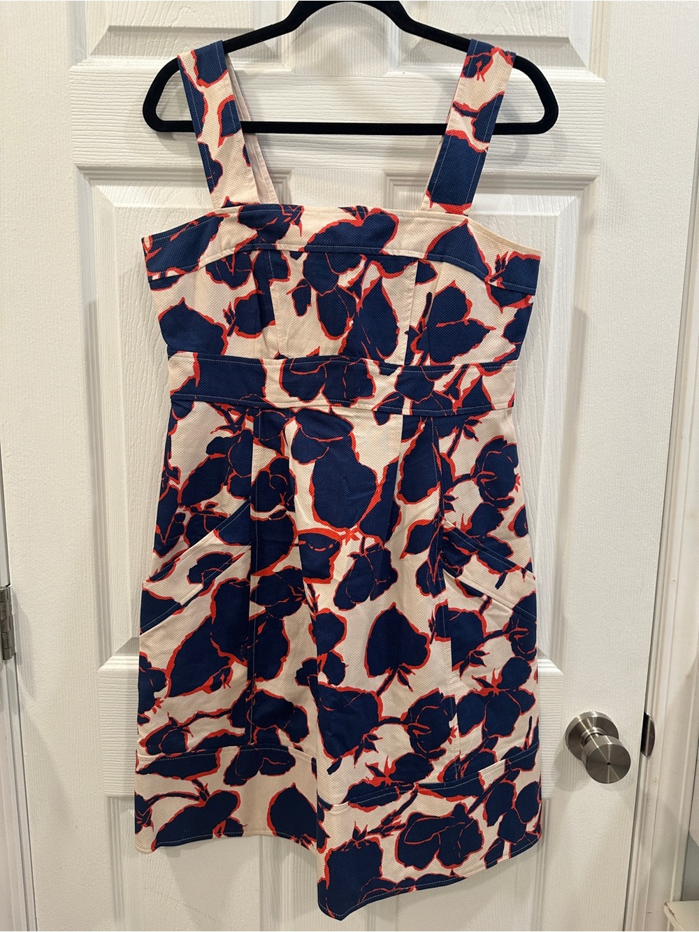 Lands' End Size 10 Floral Cotton Sun Dress Sleeveless Blue red Textured Casual